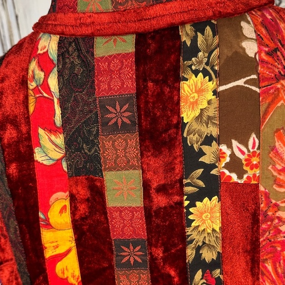 Coldwater Creek Vintage Red Velvet Floral Patchwork Jacket - Picture 9 of 11
